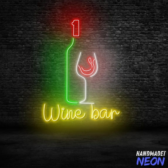 Handmadetneonsign Wine Bar Neon Sign, LED Bottle Glass Wall Light for Bar, Pub Wall Art, Home Bar Decor 133898