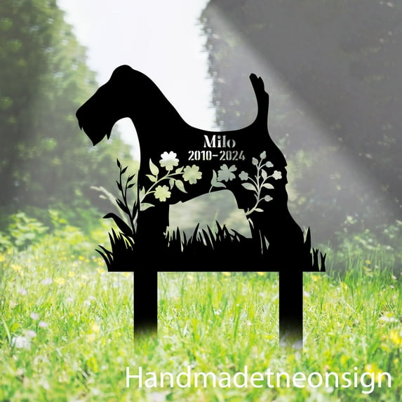 Handmadetneonsign Wire Fox Terrier Dog Metal With Stake, Dog Metal Name Sign, Terrier Dog Metal Stake 67151