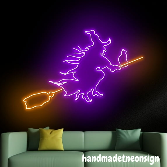 Handmadetneonsign Witch Halloween Neon Sign, Halloween Led Light, Halloween Wall Art, Halloween Decor 68126