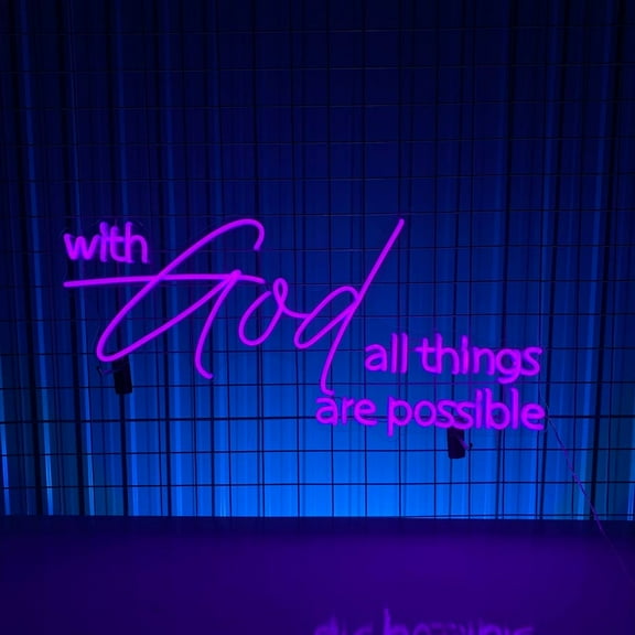 Handmadetneonsign With God All Things Are Possible Neon Sign, Christian Catholic Wall Art Decor, Home Wall Decor