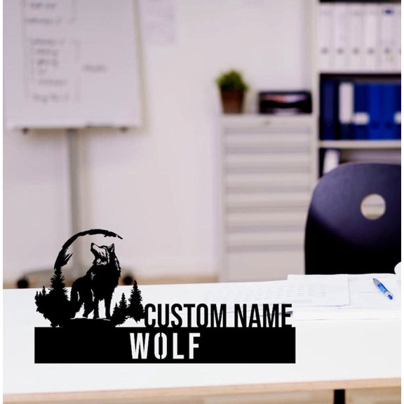 Handmadetneonsign Wolf Metal Nameplate, Wolf Animal Nameplate, Wolf Animal Desk Name Plate Decor