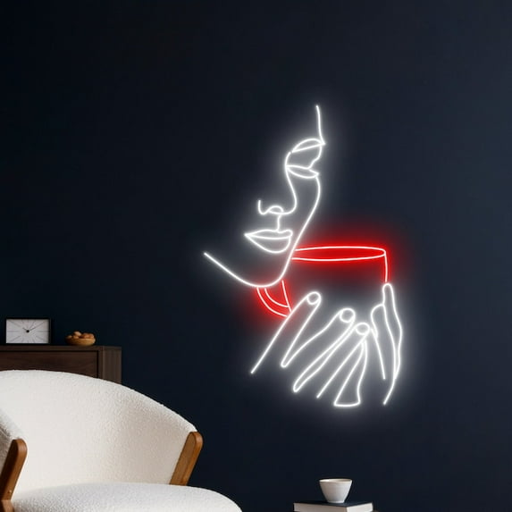 Handmadetneonsign Woman Drinks Coffee Neon Sign, Girl Drinking Cafe Neon Art Decor, Coffee Store Wall Decor
