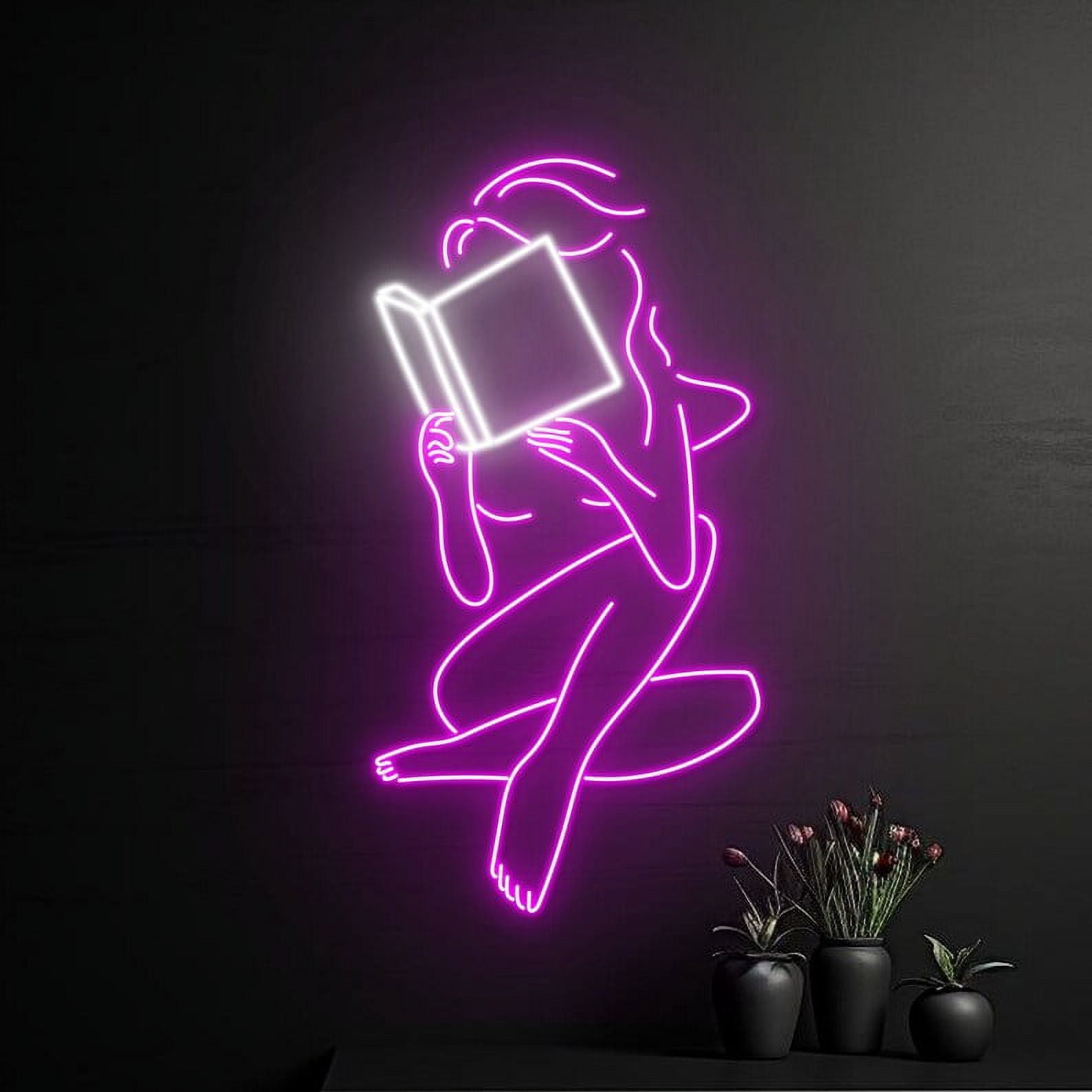 Handmadetneonsign Woman Reads Book Neon Sign, Girl Reading Book LED