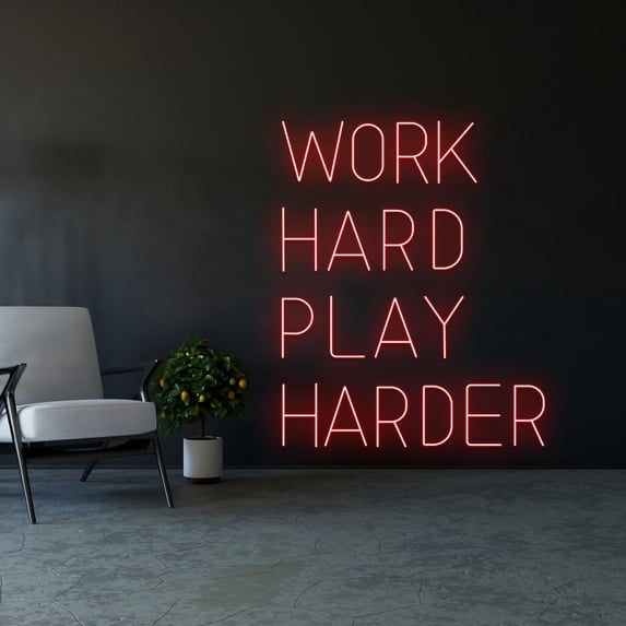 Handmadetneonsign Work Hard Play Harder Neon Light, Work Hard Play Harder Neon Sign, Work Hard Led