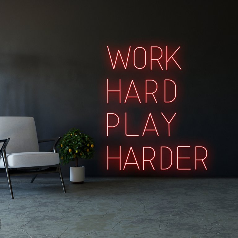 Handmadetneonsign Work Hard Play Harder Neon Light, Work Hard Play