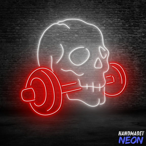 Handmadetneonsign Workout Neon Sign, Skull With Dumbbell Neon Light, Custom Neon Sign, Gym Decor 134407
