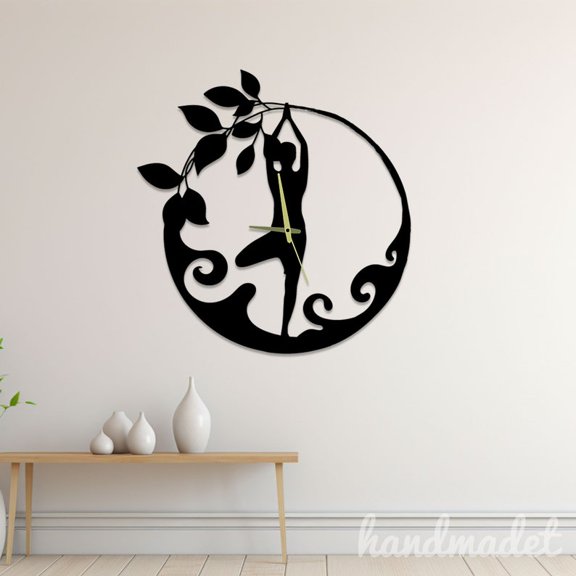 Handmadetneonsign Yoga Wall Clock Unique, Yoga Round Wall Clock, Text Oversize Wall Clock 61066