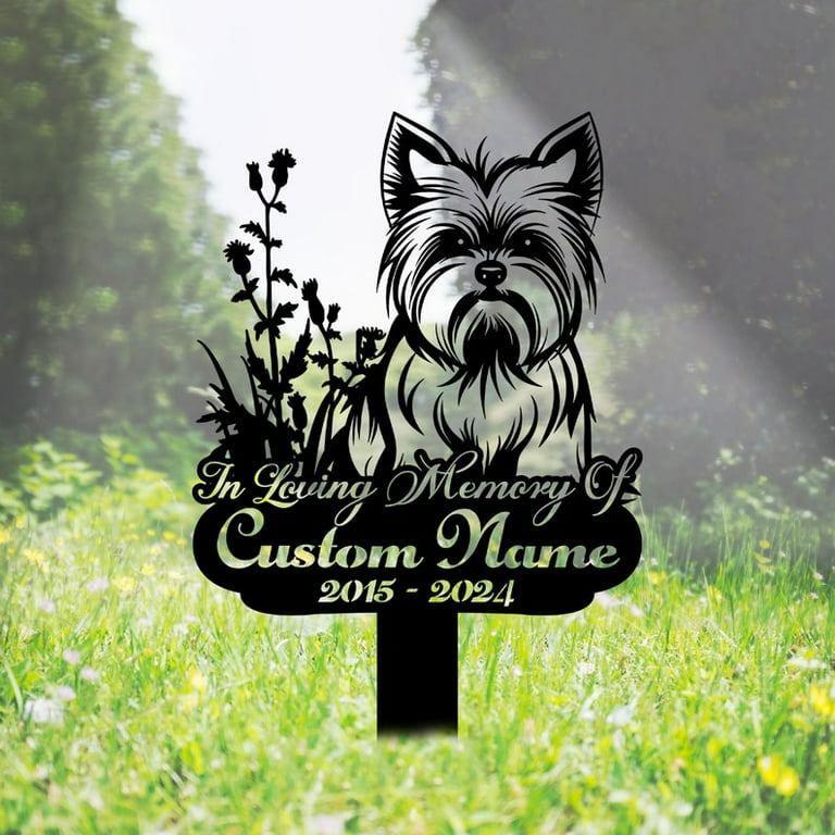 Handmadetneonsign Yorkshire Terrier Memorial Metal With Stake, Dog