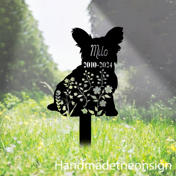 Handmadetneonsign Yorkshire Terrier Metal With Stake, Dog Metal Name Sign Stake, Dog Metal Stake Decor 67165