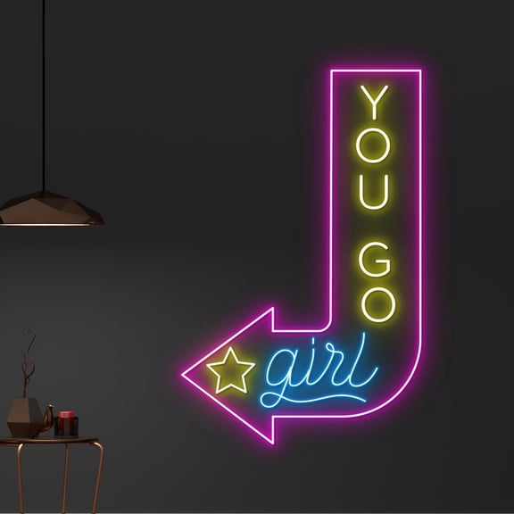 Handmadetneonsign You Go Girl Direction Arrow Left Neon Sign, You Go Girl Arrow Led Sign, Bar Pub Led Light, Business Store Welcome Signboard Lighting, Wall Décor