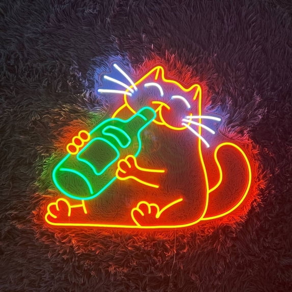 HandmadetneonsignDrinking cat Neon Sign, Drinking cat Led Sign, Home Decor