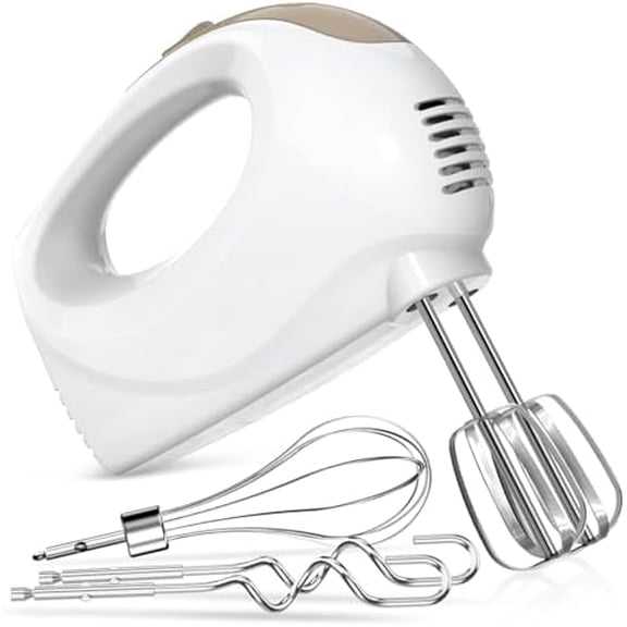 Handmixer - 5 Speed Portable Kitchen Mixer Electric Handheld with 5 Stainless Steel Accessories Whisk, Food Beater, ‌Ivory