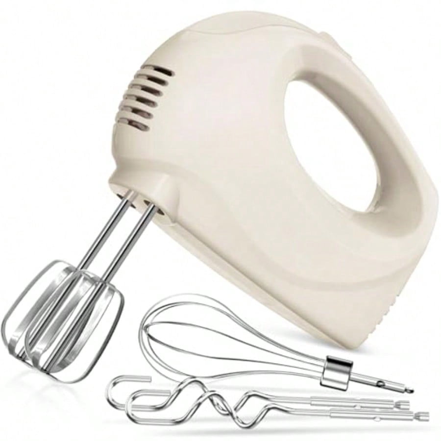 Handmixer Electric Handheld - 5 Speed Portable Kitchen Mixer Electric with 5 Stainless Steel Accessories Whisk Food Beater for Whipping Mixing Cookies Ivory