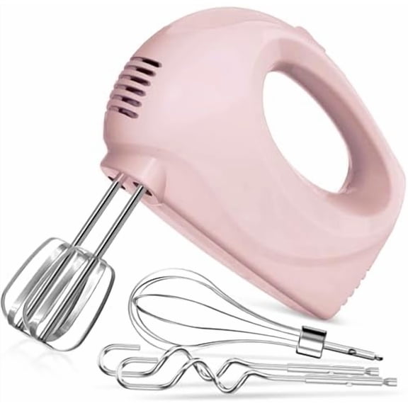 Handmixer Electric Handheld - 5 Speed Portable Kitchen Mixer Electric with 5 Stainless Steel Accessories Whisk, Food Beater for Whipping Mixing Cookies(Pink)