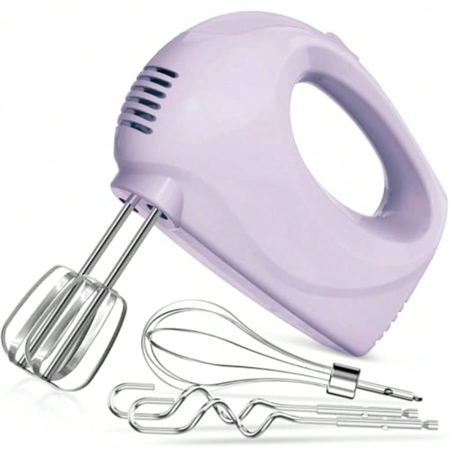 Handmixer Electric Handheld - 5 Speed Portable Kitchen Mixer Electric with 5 Stainless Steel Accessories Whisk Food Beater for Whipping Mixing Cookies Violet