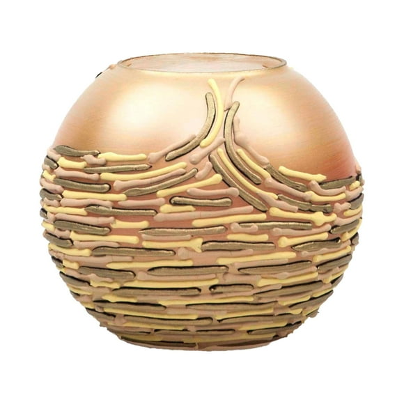 Handpainted Glass Vase - Textured Gold Designer Vase - Elegant Home Decor - 6 Inch Round Decorative Piece for Floral Arrangements