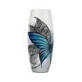 thumbnail image 1 of Handpainted Glass Vase for Flowers||Blue Butterfly Painted Art Glass Oval Vase||Interior Design||Table vase 10 inch, 1 of 2