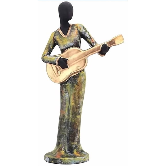 Handpainted Human Playing Musical Statue for Home Decor Decorative Showpiece - 34 cm (Polyresin, Green, Gold)