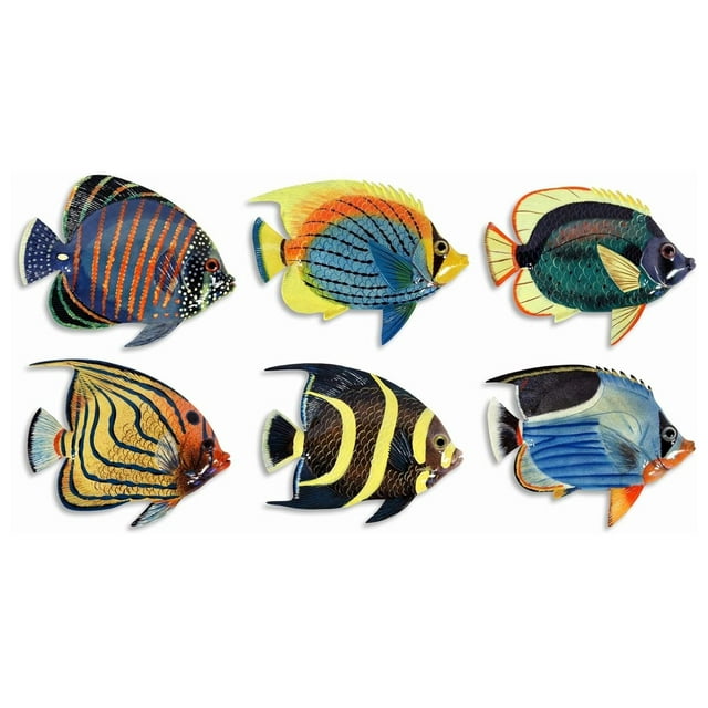Handpainted LA Tropical Fish Wall Mount Decor Plaque 6" (Set Of 6