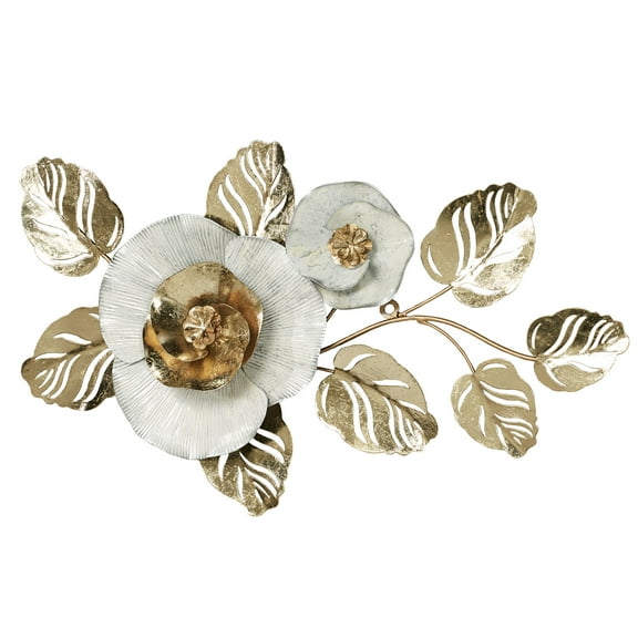 Handpainted Metallic Gold and Ivory Summer Reflections Floral Metal Wall Sculpture 26 x 16