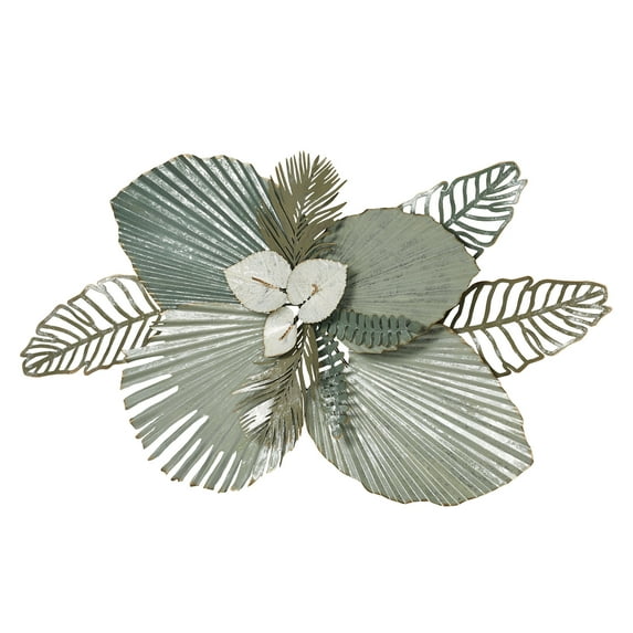 Handpainted Mystic Tropics Floral and Leaf Metal Wall Sculpture 37 x 20