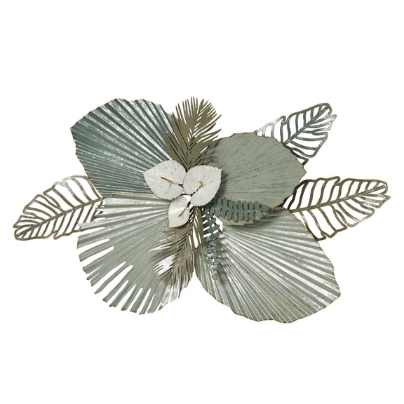 Handpainted Mystic Tropics Floral and Leaf Metal Wall Sculpture 37 x 20