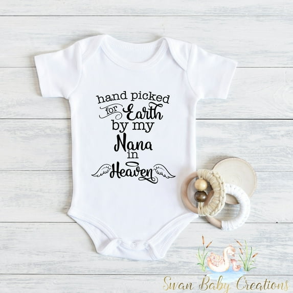 Handpicked For Earth By My Nana In Heaven Baby Bodysuit, Baby Shower Gift, Guardian Angel, Baby Bodysuit, Memorial Cute And Cool Baby Bodysuit, Baby Bodysuit Lat 4424