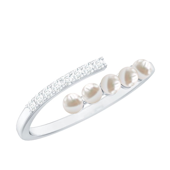 Rosec Jewels Handpicked Freshwater Pearl Wrap Ring with Diamond for Women (AAA Quality), 18K White Gold, US 8.00