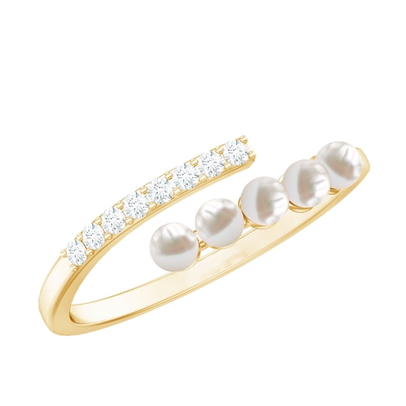 Rosec Jewels Handpicked Freshwater Pearl Wrap Ring with Diamond for Women (AAA Quality), 18K Yellow Gold, US 9.00