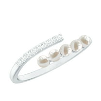 Rosec Jewels Handpicked Freshwater Pearl Wrap Ring with Diamond for Women (AAA Quality), 925 Sterling Silver, US 4.00