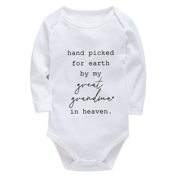 Handpicked for Earth By My Great Grandma in Heaven Baby Neutral Onesie Long Sleeve Coming Home Outfit Newborn White Baby Boy