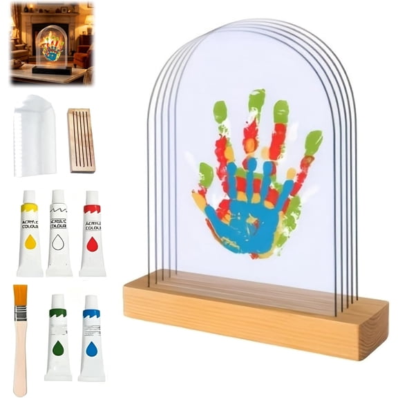 Handprint Casting Kit for Family, DIY Wooden Hand Print Frame Kit, Keepsake Craft Ornament Gift(Q)