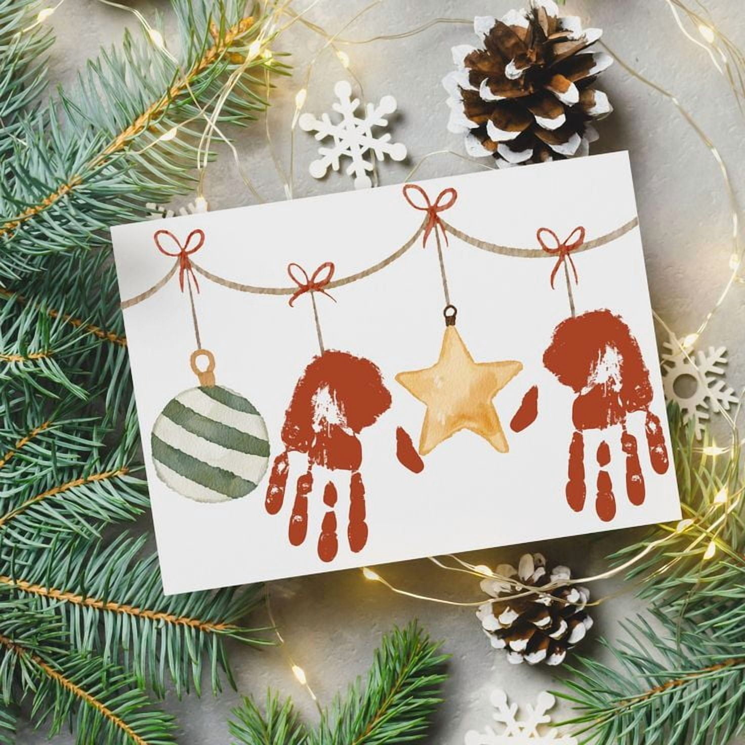 Handprint Christmas Card Festive Ornaments Design with Child — free download