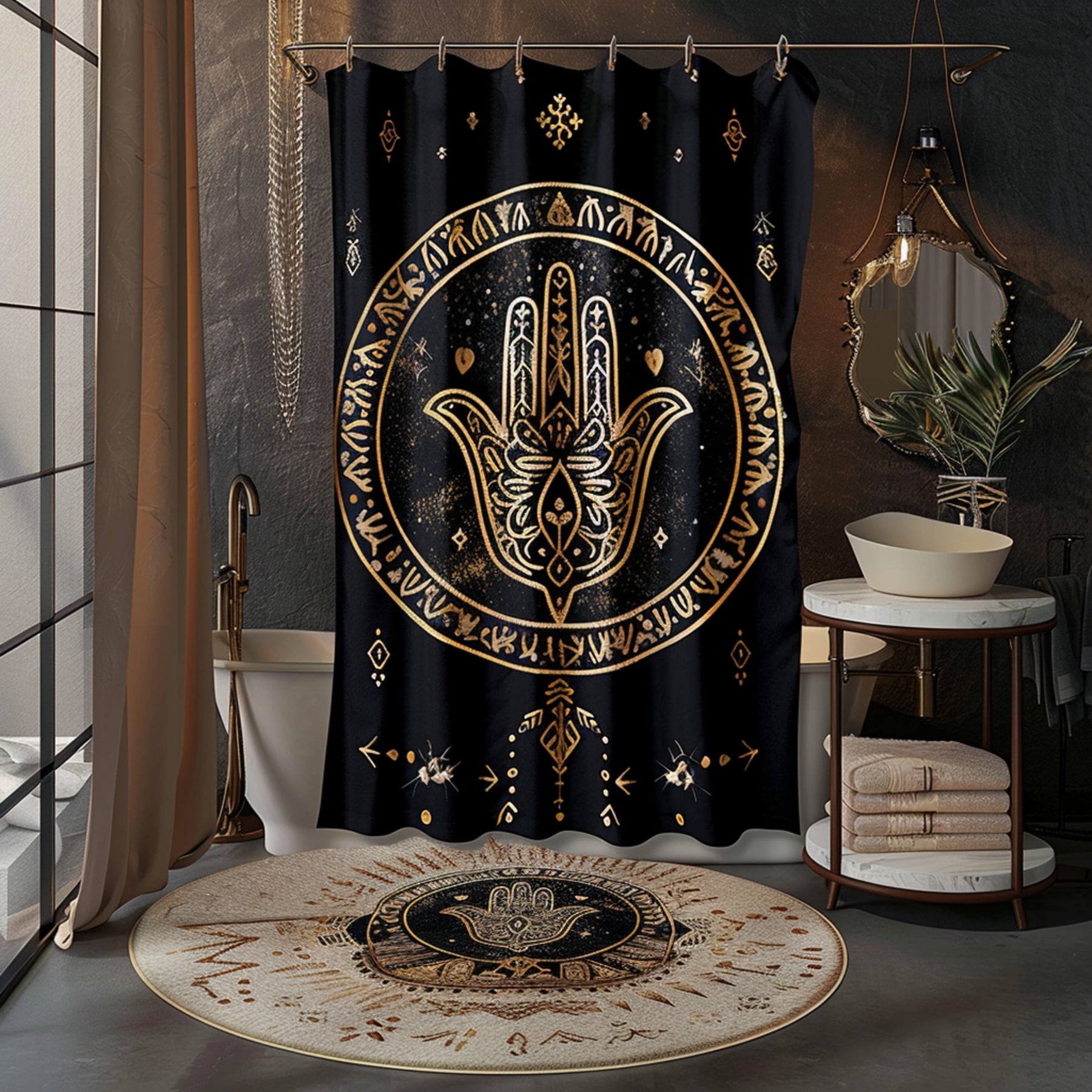 Handprint Design Shower Curtain with Occult Symbols and Mystical Shapes ...