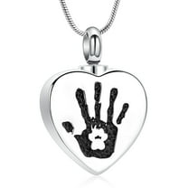 Handprint Engraved Urn Necklace for Ashes for Women Men Stainless Steel Cremation Jewelry Personalized Memorial Pendant Keepsake Gift for Loved One