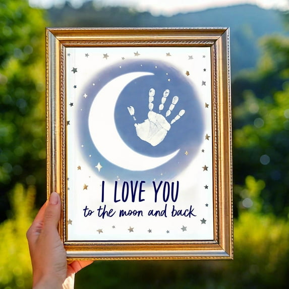 Handprint I Love You To The Moon And Back, Craft For Kids Baby Toddler, Mom Dad Grandma Gift, Memory Keepsake, Diy Card, Wall Art, Modern Wall Decor, 8x12 UNFRAMED