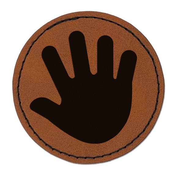 Handprint Solid 2.5" Faux Leather Round Engraved Iron-On Patch - Brown
