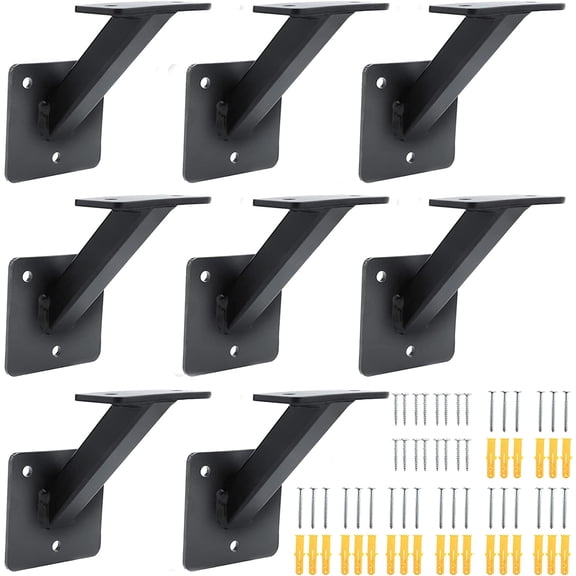 Handrail Brackets for Staircase Heavy Duty Steel Stair Railing Brackets Stairway Support Hardware for Wood Flat Square Railings, Pack of 8
