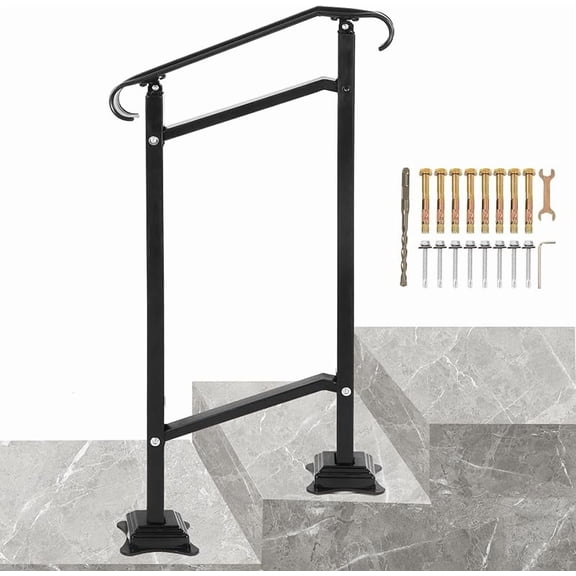 Handrail for Outdoor Steps, 2-3 Steps Outdoor Handrail, Adjustable Aluminum Staircase Handrail, Thickened Stair Railings for Porch Railing, Deck Handrail