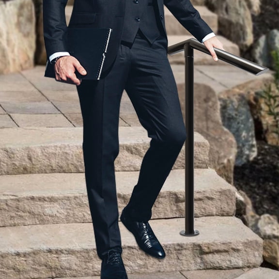 Handrail Single Post Stair Railing Iron Handrail for Stairs 2-3 Step 3.3ft Black