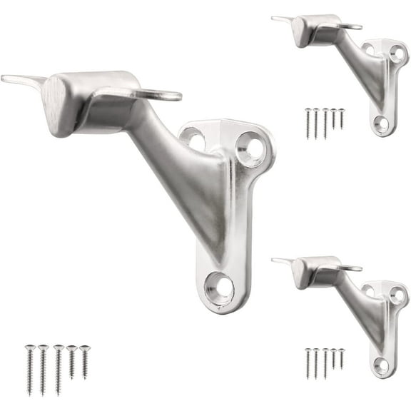 Handrail Stair Brackets 3" Heavy Duty Support Hardware for Stairways, Home or Office Staircase Hand Rail Bracket with Screws, Satin Nicke Finish 3 Pack