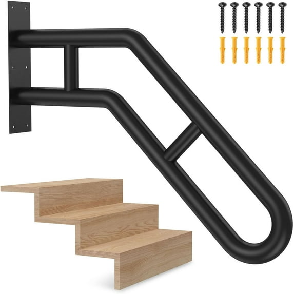 Handrail for Outdoor Grab Bar Wall Mount Handrail, 25.8'' Garage, Porch, Garden 1 to 3 Steps Stairs Black