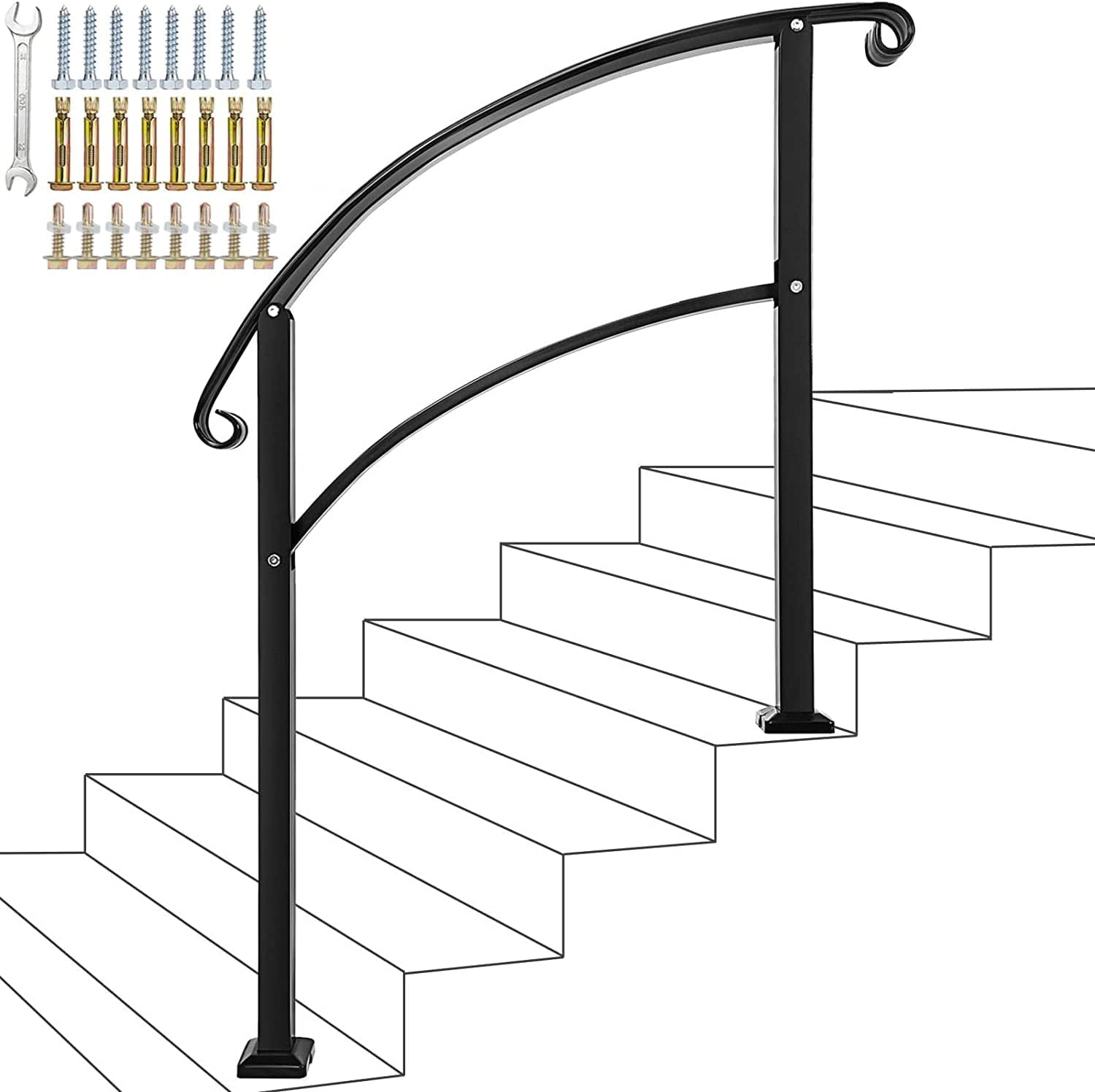 Handrails,Handrails for Outdoor Steps Sturdy Wrought Iron Handrails