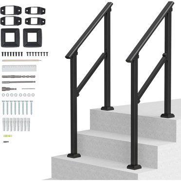 Wall Mount Handrail For Outdoor Steps - 18" U-Shaped Black Stair Rail For Porch & Garage