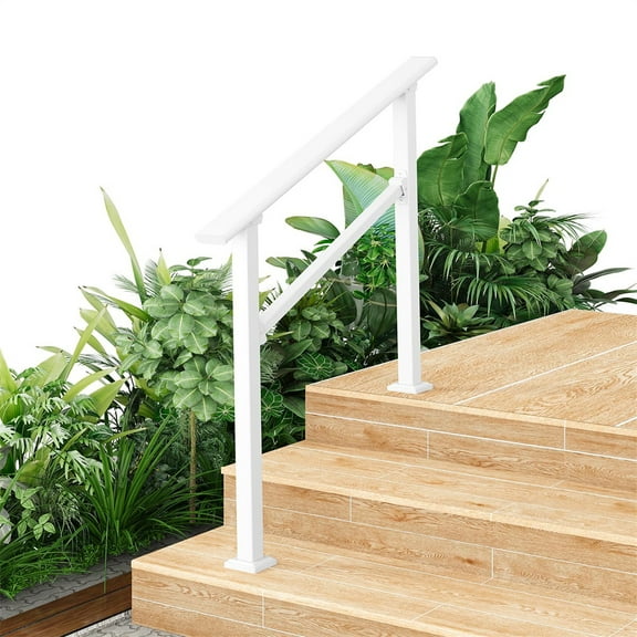 Handrails for Outdoor Steps, 2 Step - Aluminum & Wrought Iron Stair Railing for 2 to 5 Steps, Adjustable Handrailing Kit, Hand Rails for Decks, Porches, and Concrete Steps