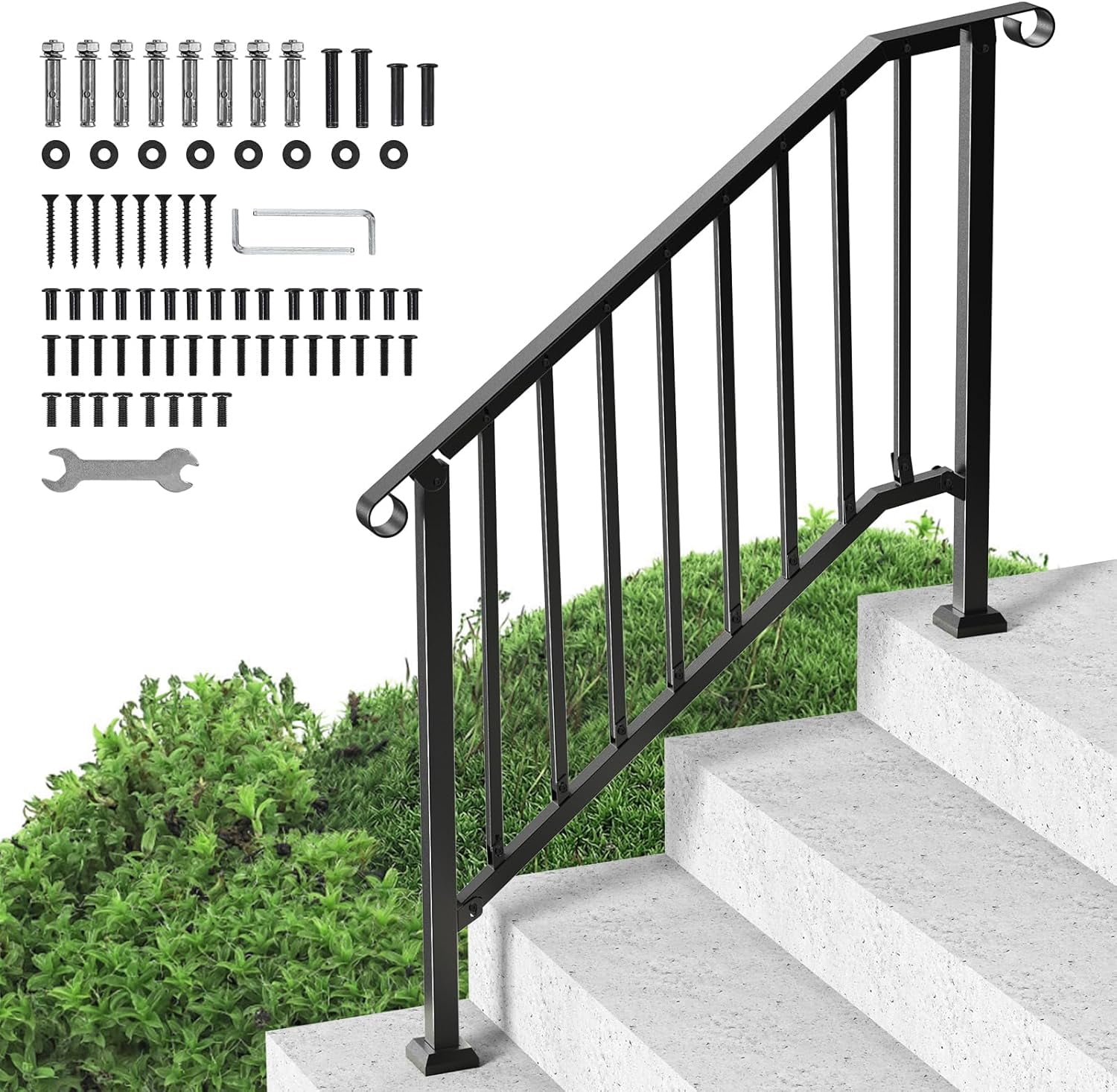 External Rails For Steps Handrails for Outdoor Steps, 3-4 Step Stair Handrail Kit, Transitional ...