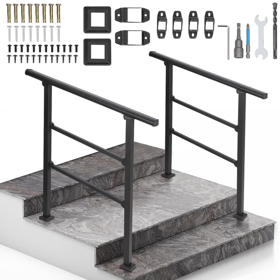 SPECSTAR 2-Pack Galvanized Steel Hand Rails for Outdoor Steps – 13.5 ...
