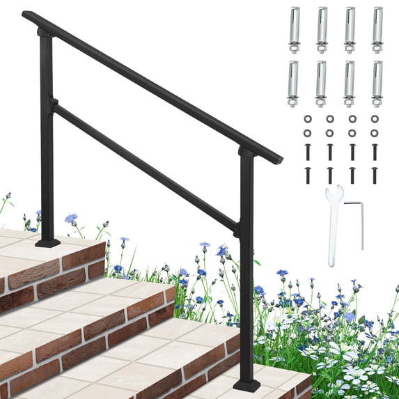 Handrails for Outdoor Steps, 3 Step Handrail Fit 2 or 3 Steps Outdoor ...