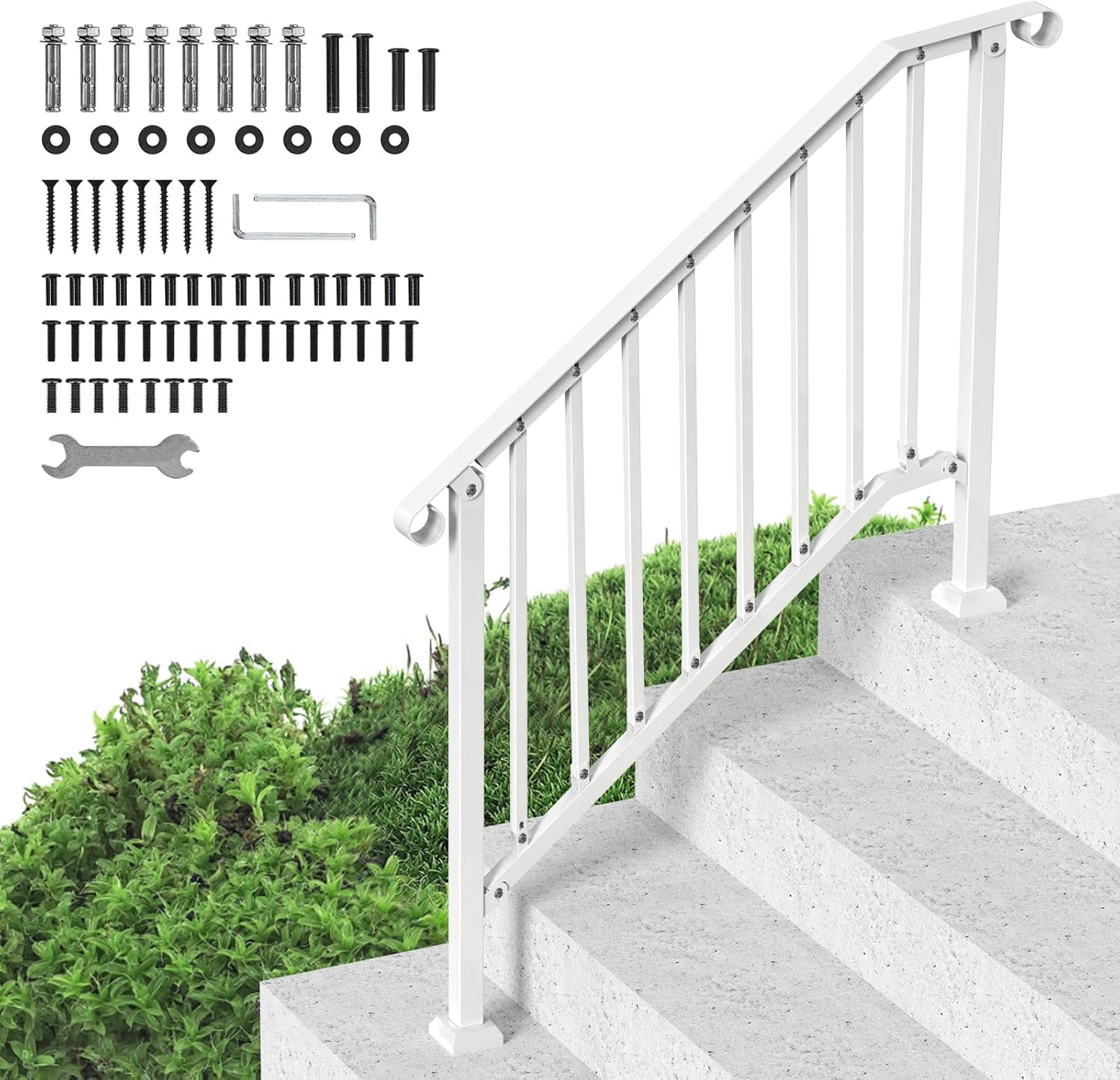Handrails for Outdoor Steps, 3 Step Stair Hand Rail Kit, Transitional ...
