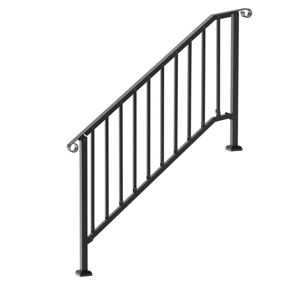 Handrails for Outdoor Steps,5 Step Stair Hand Rail Kit,Transitional Carbon Steel Railings with Installation Kit,Stair Rails for Seniors,Concrete Steps&Porch&Deck,Black Retro Arch